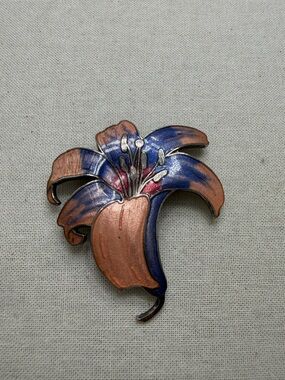 Vintage Cloisonné Floral Lily Brooch